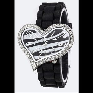 Watch  - Animal Print Heart Zebra Black